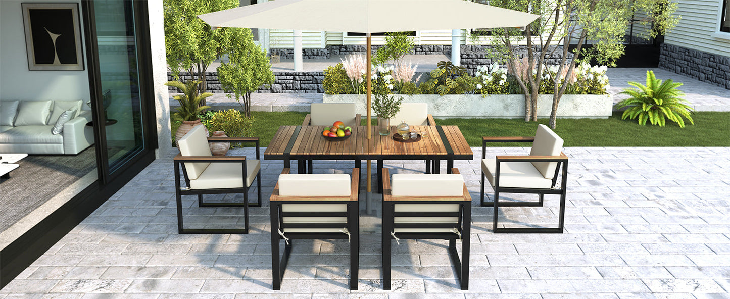 7 Pieces Outdoor Dining Set Patio Dining Table and Chair Set