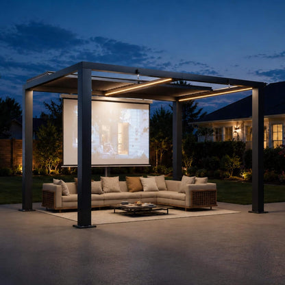 [09X12FT] Alora Premium Outdoor Electric Motorized Louvered Pergola With Built-In LED Lights & Fan (SAK53841)