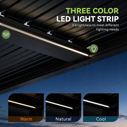 [09X12FT] Alora Premium Outdoor Electric Motorized Louvered Pergola With Built-In LED Lights & Fan (SAK53841)