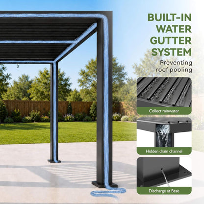 [09X12FT] Alora Premium Outdoor Electric Motorized Louvered Pergola With Built-In LED Lights & Fan (SAK53841)