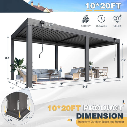 Alora Louvered Aluminum Pergola With Adjustable Roof And Pull-Down Screens (SAK46817)