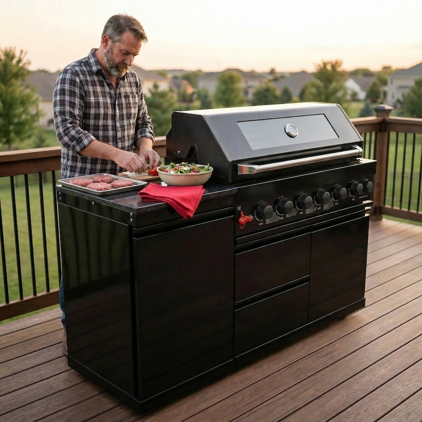 Black 6-Burner Deluxe Stainless Steel Propane Gas Outdoor Kitchen Grill