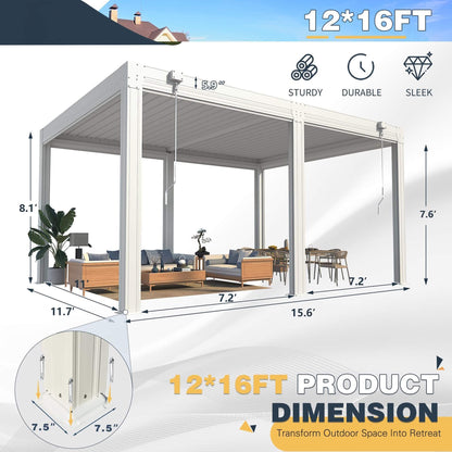 Alora Louvered Aluminum Pergola With Adjustable Roof And Pull-Down Screens (SAK46817)
