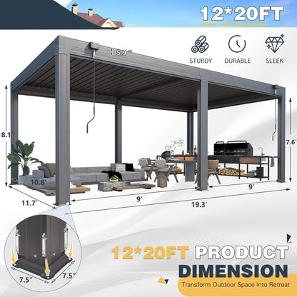 Alora Louvered Aluminum Pergola With Adjustable Roof And Pull-Down Screens (SAK46817)