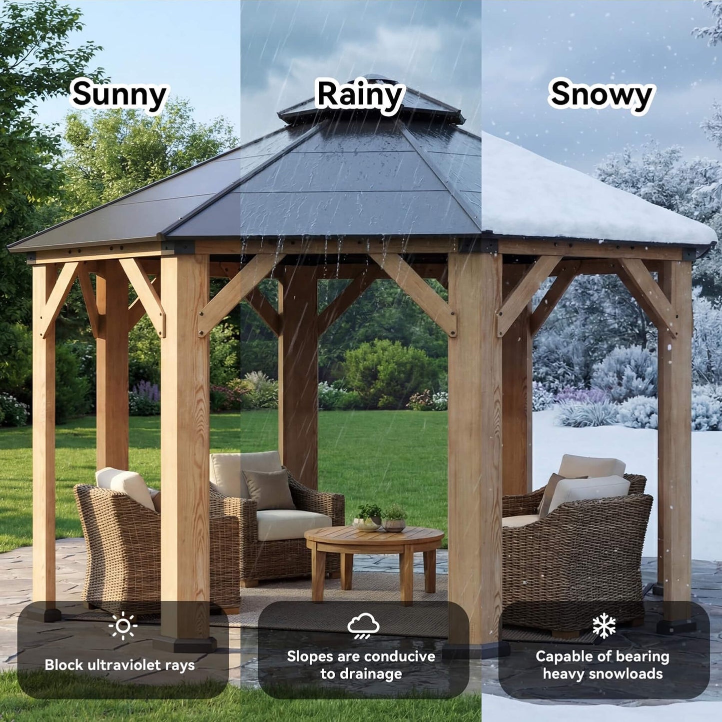 [13X13FT] Alora Premium All-Weather Octagonal Double Hardtop Cedar Wood Gazebo (SAK42795)