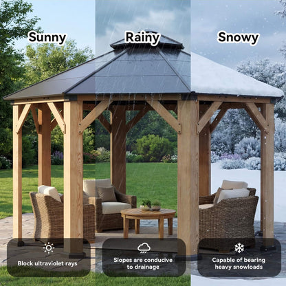 [13X13FT] Alora Premium All-Weather Octagonal Double Hardtop Cedar Wood Gazebo (SAK42795)