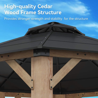 [13X13FT] Alora Premium All-Weather Octagonal Double Hardtop Cedar Wood Gazebo (SAK42795)