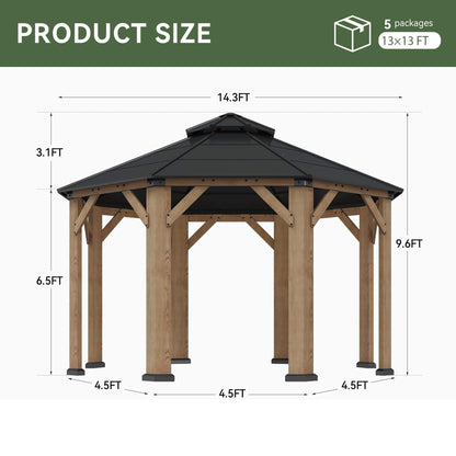 [13X13FT] Alora Premium All-Weather Octagonal Double Hardtop Cedar Wood Gazebo (SAK42795)
