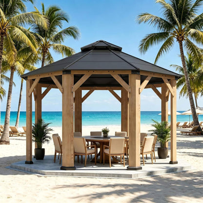 [13X13FT] Alora Premium All-Weather Octagonal Double Hardtop Cedar Wood Gazebo (SAK42795)
