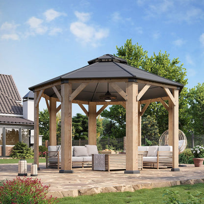 [13X13FT] Alora Premium All-Weather Octagonal Double Hardtop Cedar Wood Gazebo (SAK42795)