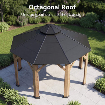 [13X13FT] Alora Premium All-Weather Octagonal Double Hardtop Cedar Wood Gazebo (SAK42795)