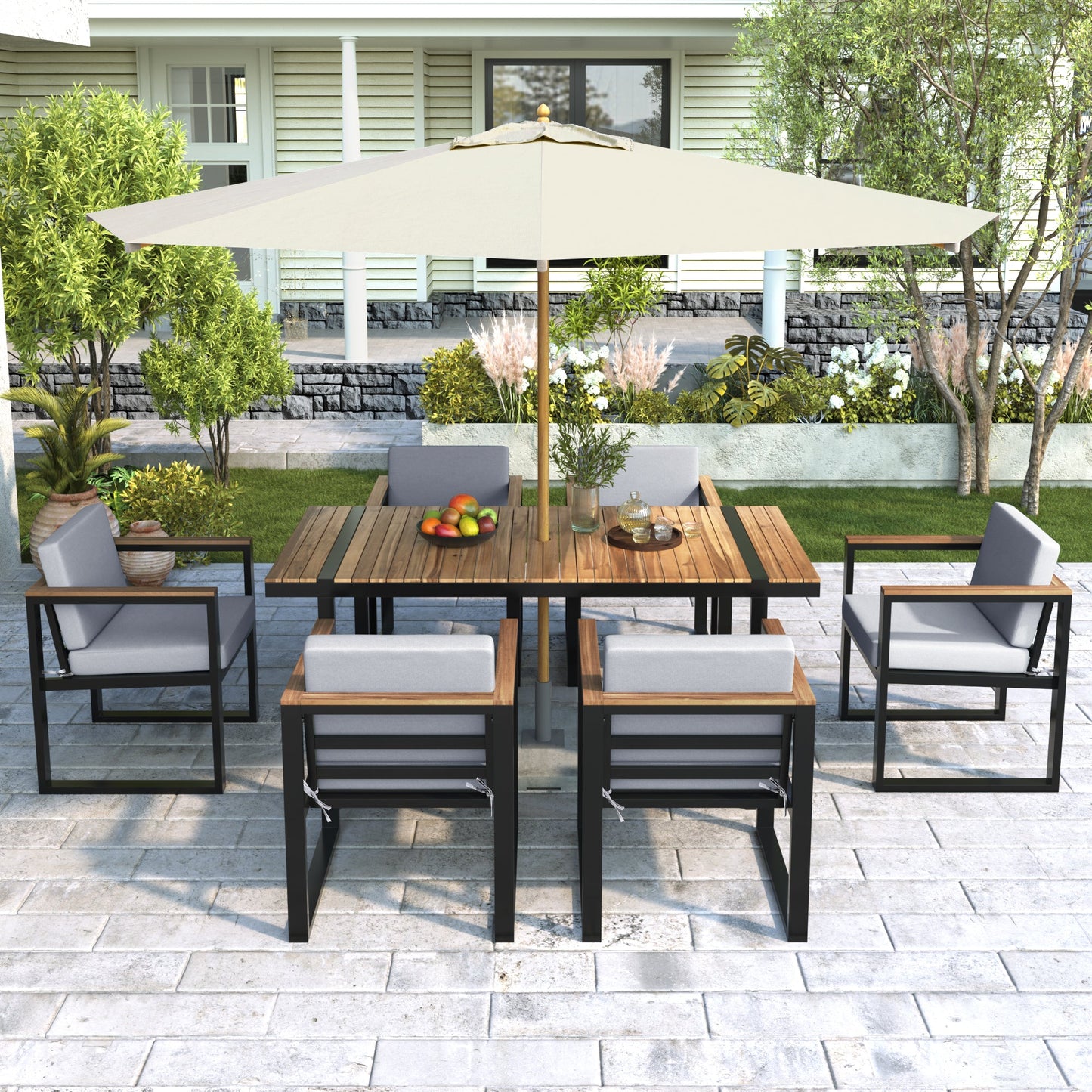 7 Pieces Outdoor Dining Set Patio Dining Table and Chair Set