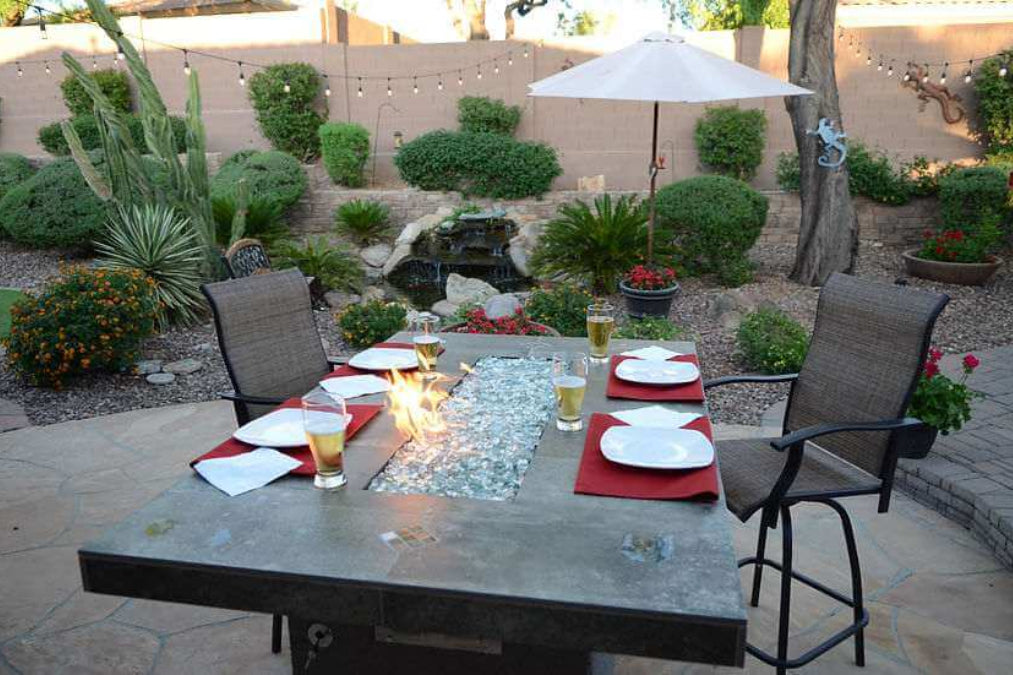 Entertainer Bar Gas Fire Pit Table with fire glass