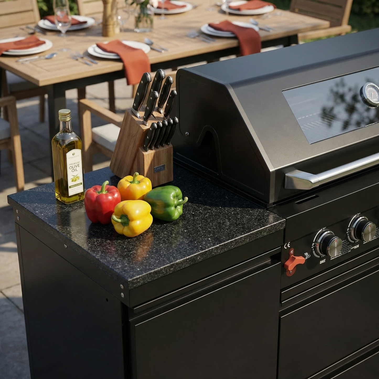 Black 6-Burner Deluxe Stainless Steel Propane Gas Outdoor Kitchen Grill