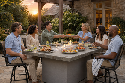 Entertainer Bar Gas Fire Pit Table with fire glass