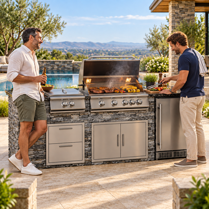 8-Foot Outdoor Kitchen Grill Island – Concrete Base & Granite Countertop -Propane or Natural Gas