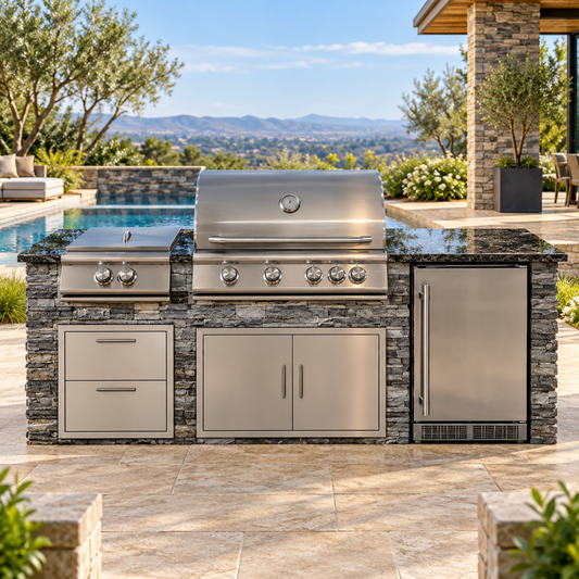 8-Foot Outdoor Kitchen Grill Island – Concrete Base & Granite Countertop -Propane or Natural Gas