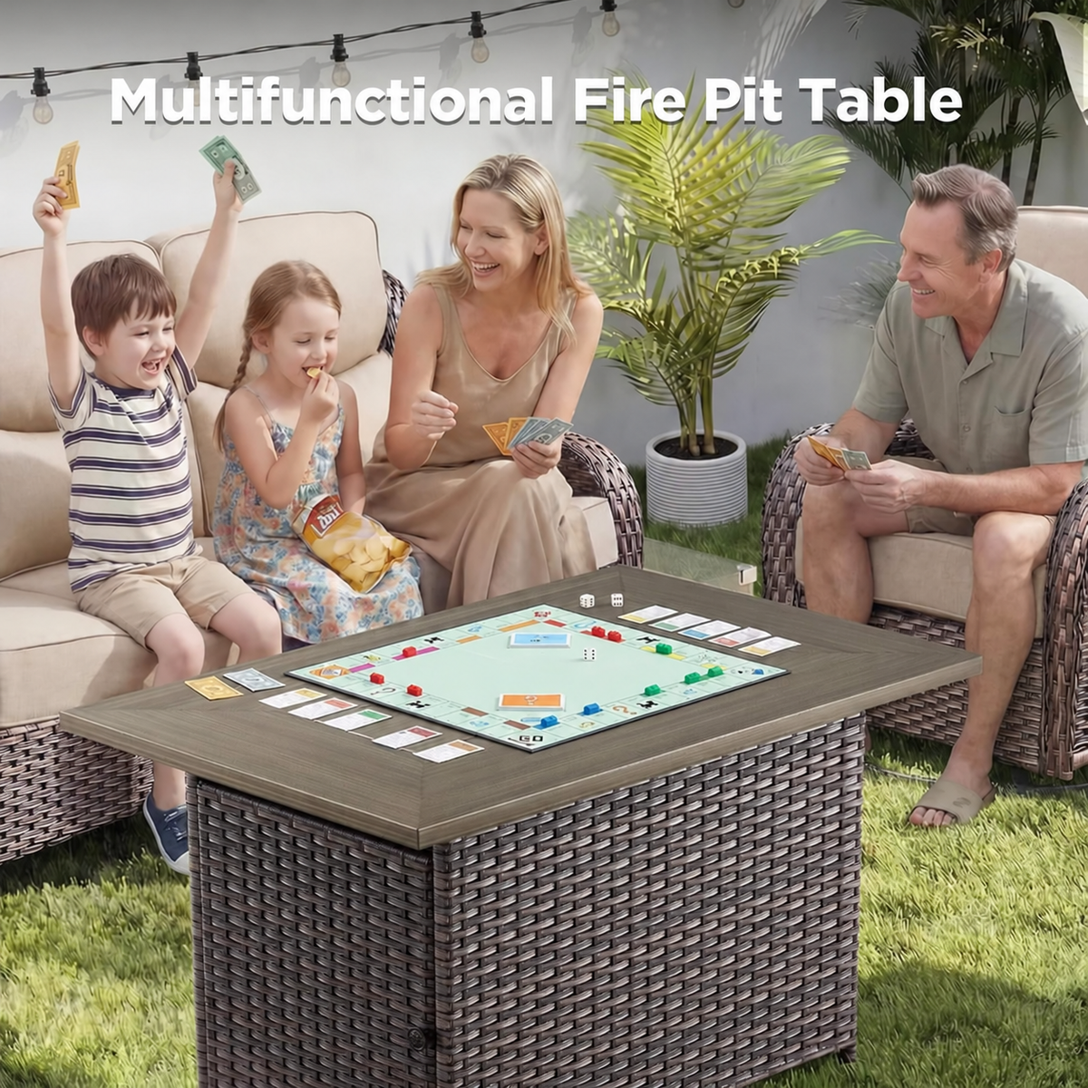 Luxury 8-Piece All-Weather Patio Furniture Set With Fire Pit Table