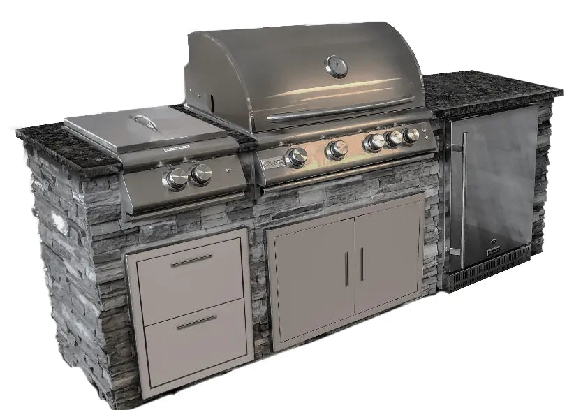 8-Foot Outdoor Kitchen Grill Island – Concrete Base & Granite Countertop -Propane or Natural Gas
