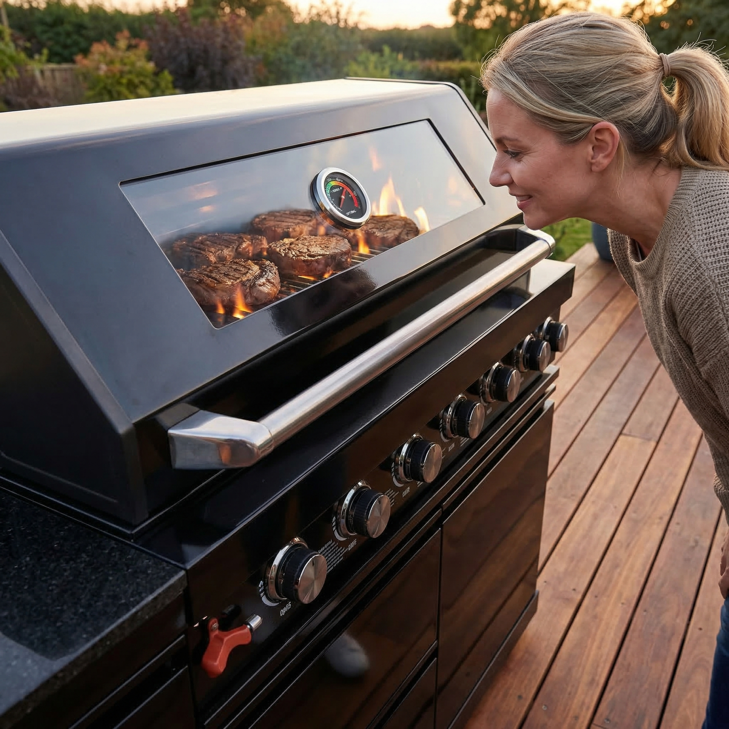 Black 6-Burner Deluxe Stainless Steel Propane Gas Outdoor Kitchen Grill