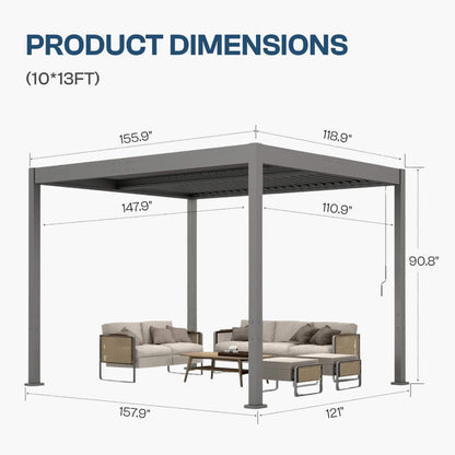 Alora Aluminum Louvered Pergola Kit With Adjustable Roof & Drainage (SAK94316)