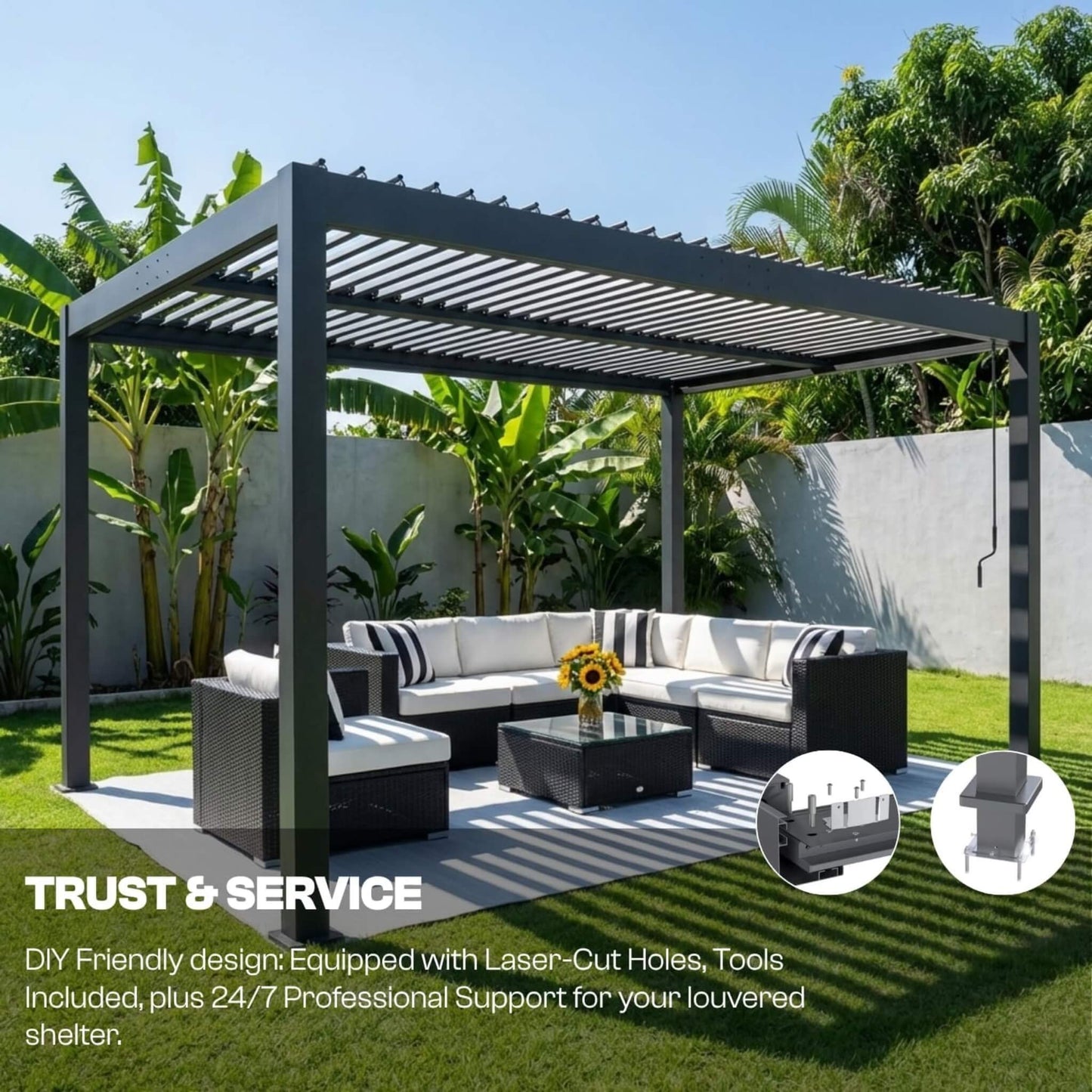 Alora Aluminum Louvered Pergola Kit With Adjustable Roof & Drainage (SAK94316)