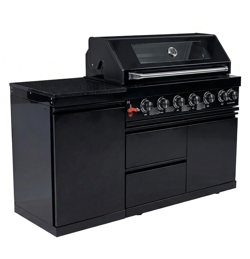 Black 6-Burner Deluxe Stainless Steel Propane Gas Outdoor Kitchen Grill