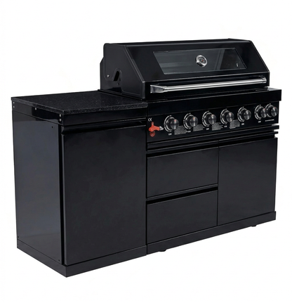 Black 6-Burner Deluxe Stainless Steel Propane Gas Outdoor Kitchen Grill