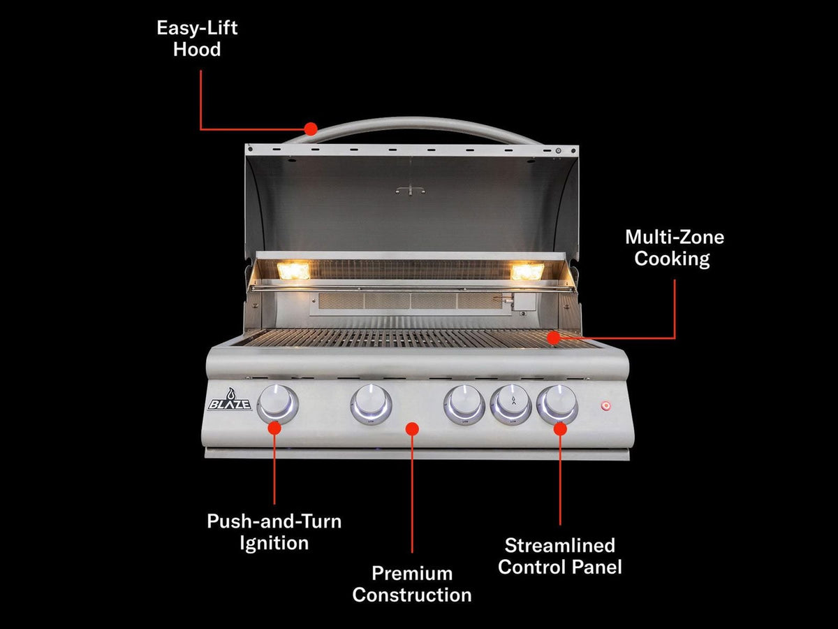 Blaze LTE+ 32-Inch 4-Burner Built-In Gas Grill with Lift-Assist Hood & Rear Infrared Burner