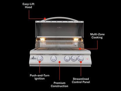 Blaze LTE+ 32-Inch 4-Burner Built-In Gas Grill with Lift-Assist Hood & Rear Infrared Burner