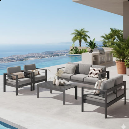 5-Piece Modern Aluminum Patio Conversation Set