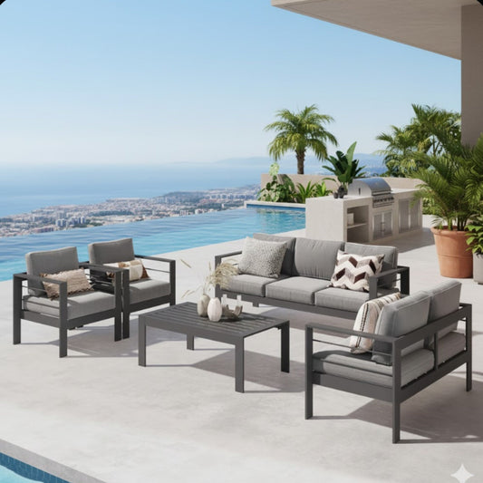 5-Piece Modern Aluminum Patio Conversation Set