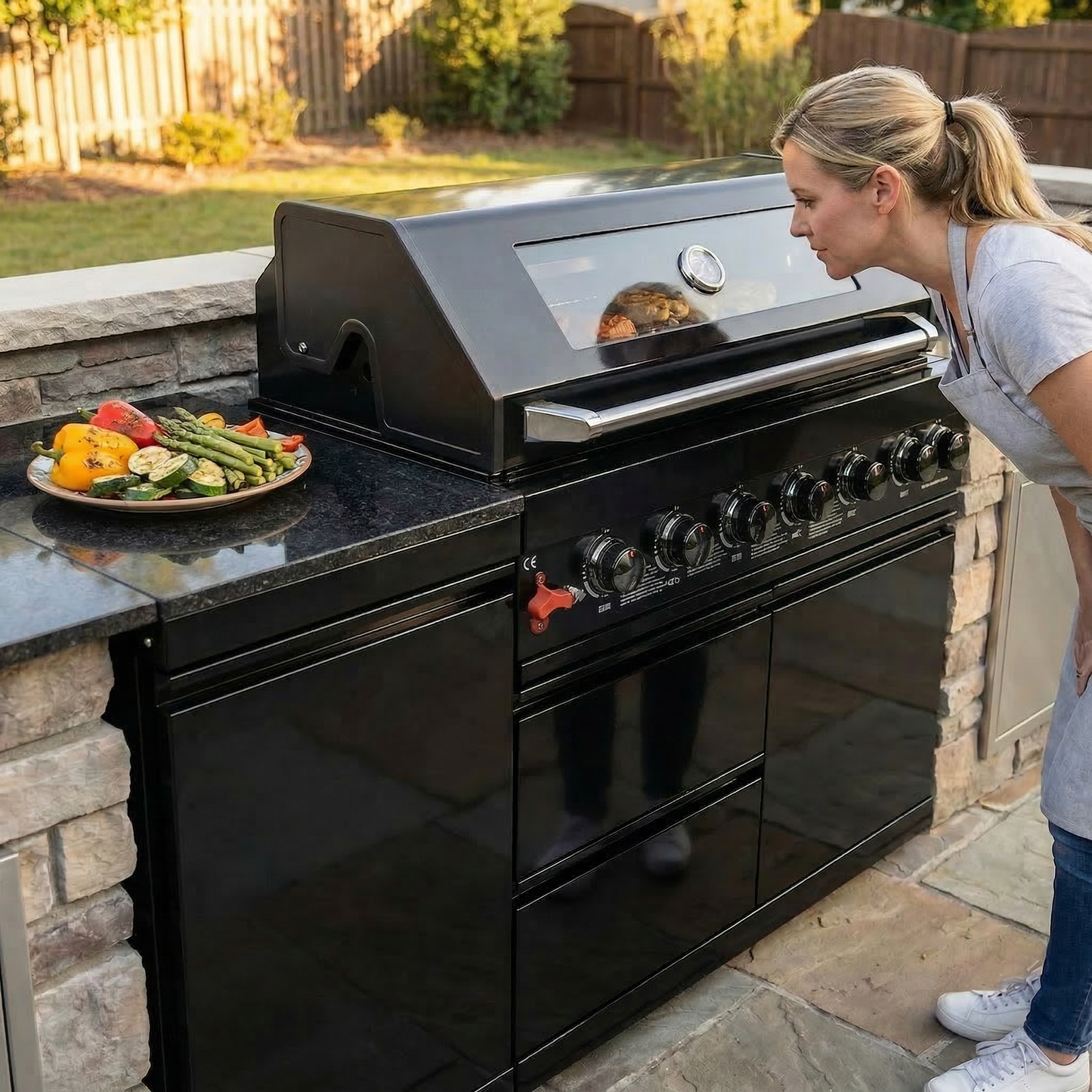 Black 6-Burner Deluxe Stainless Steel Propane Gas Outdoor Kitchen Grill