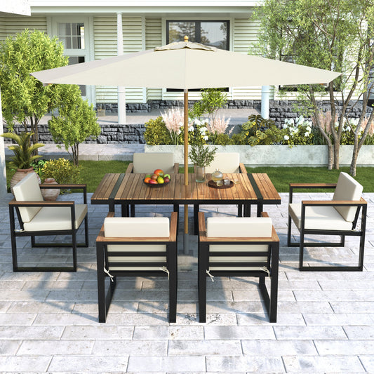 7 Pieces Outdoor Dining Set Patio Dining Table and Chair Set
