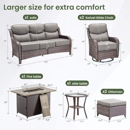 Luxury 7-Piece Outdoor Patio Furniture Set With Fire Pit Table