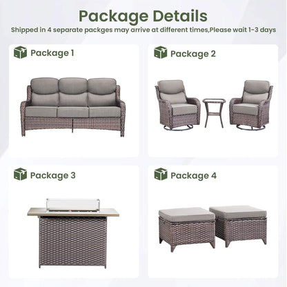 Luxury 7-Piece Outdoor Patio Furniture Set With Fire Pit Table