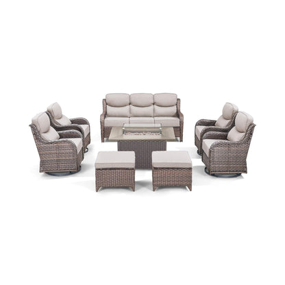 Luxury 8-Piece All-Weather Patio Furniture Set With Fire Pit Table