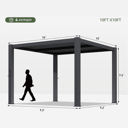 Alora Premium Gray Outdoor Metal Pergola With Louvered Roof And Drainage System (SAK76143)