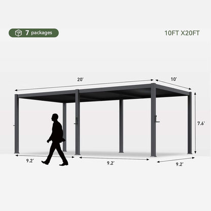 Alora Premium Gray Outdoor Metal Pergola With Louvered Roof And Drainage System (SAK76143)