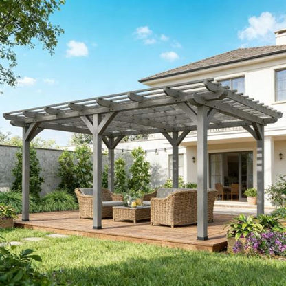 [09X12FT] Alora Premium Outdoor Wooden Grape Trellis Pergola (SAK18579)